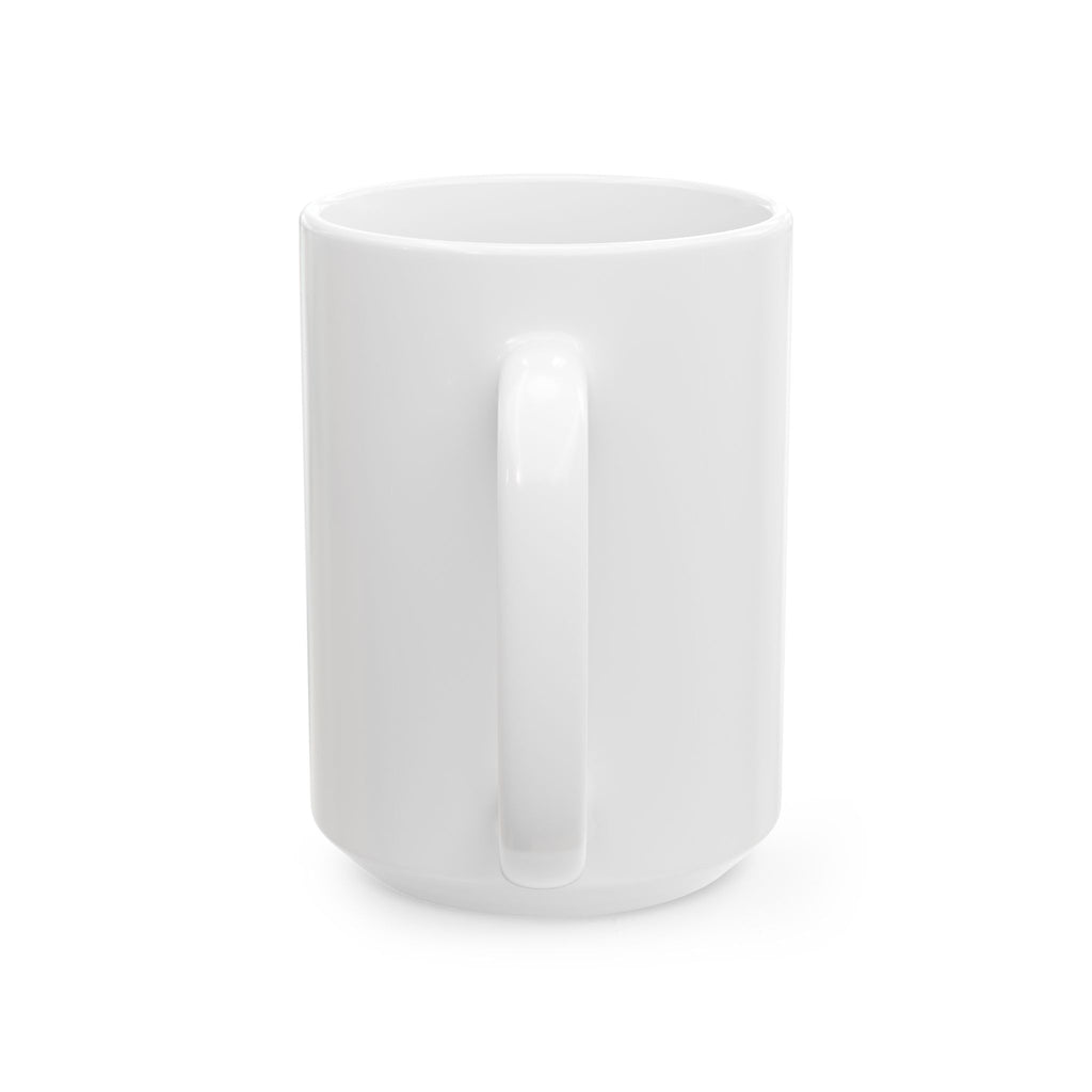 Back of the white Espresso & Paws mug showing the handle