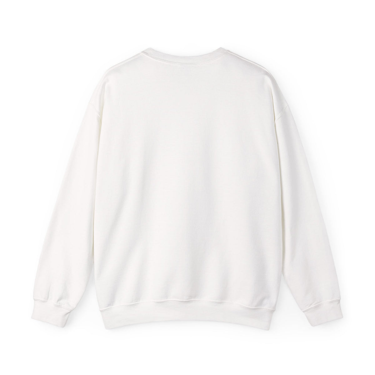 Back of the white Quiet Company crewneck, plain with no print
